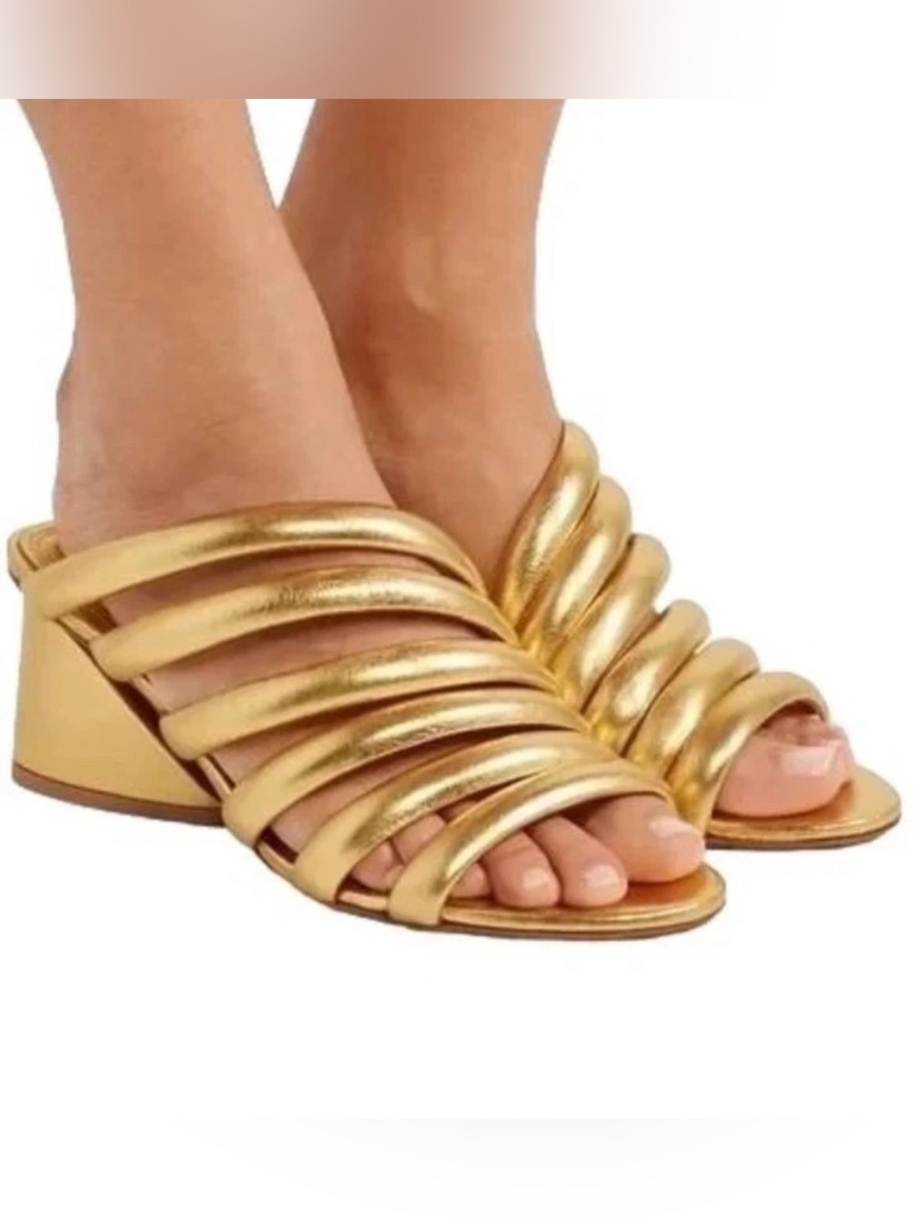 Mercedes Castillo Gold Strappy Slide Sandals for Women
